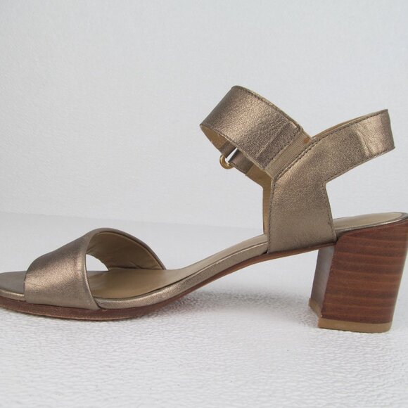 Stuart Weitzman Broadband Sandal Block Heel Gold Metallic size 8 M - Picture 4 of 9
